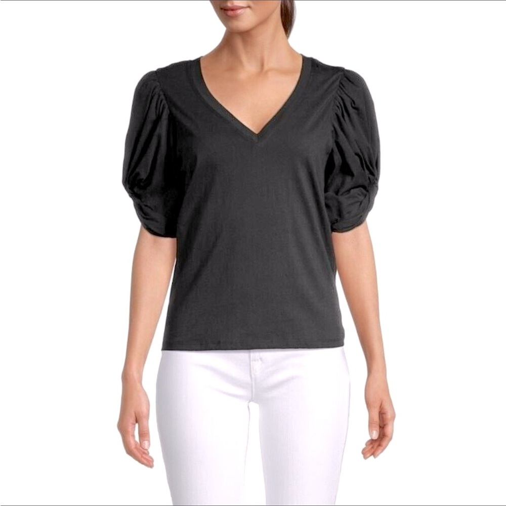 AVEC LES FILLES Puff Sleeve V-neck Tee NWT